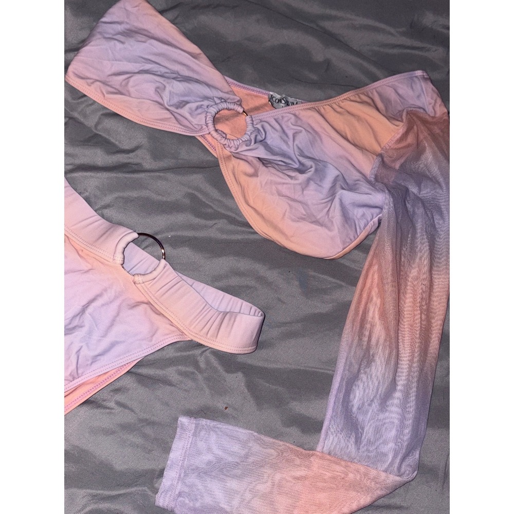 ICONSWIM One Shoulder Cutout O Ring‎ Pastel Ombré Bikini Set Size L - Picture 3 of 5
